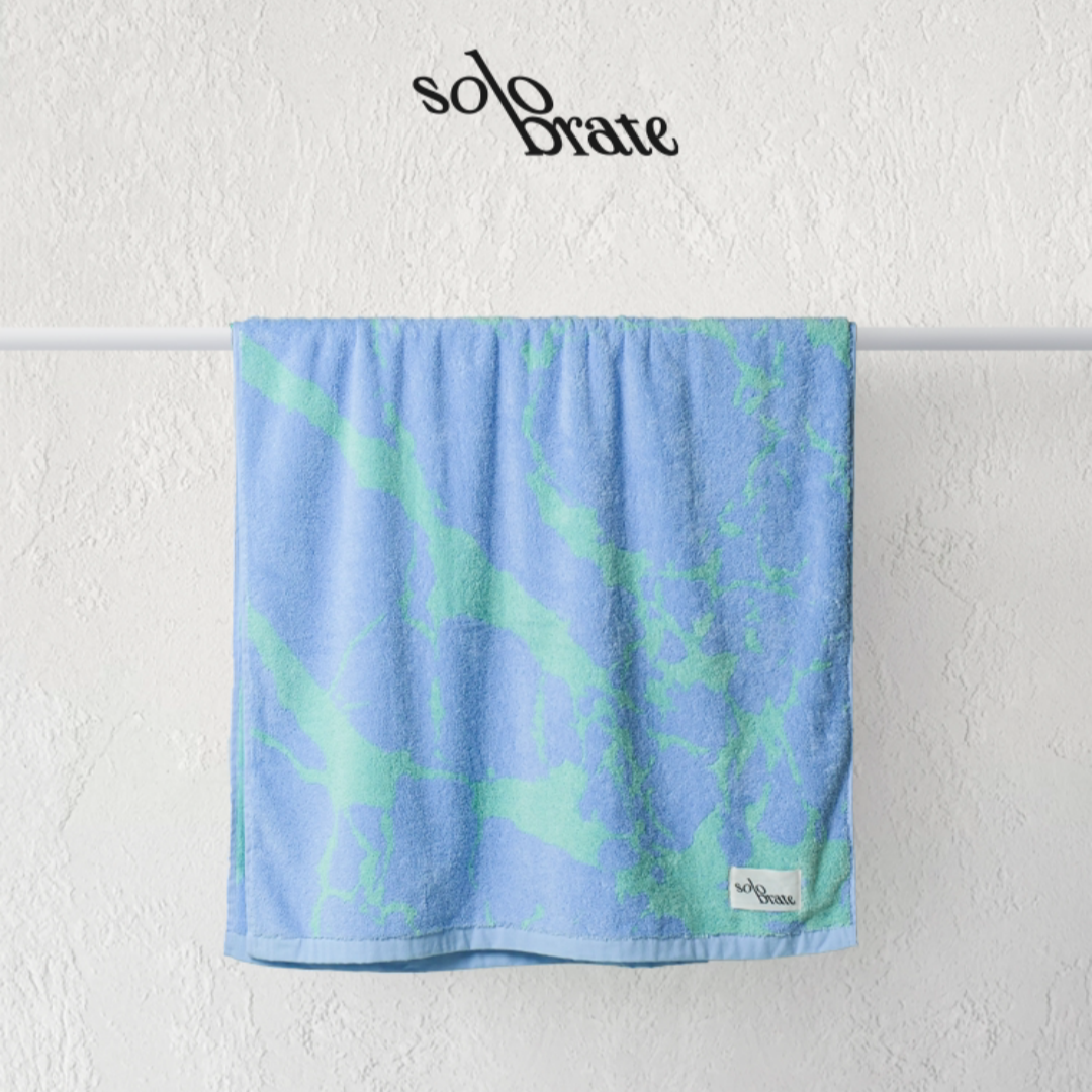 Luxury Marble Pattern Cotton Bath Towel - Blue