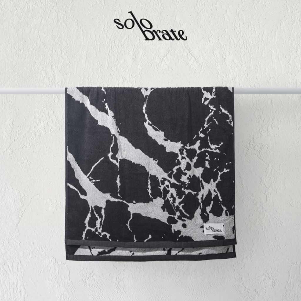 Luxury Marble Pattern Cotton Bath Towel - Black