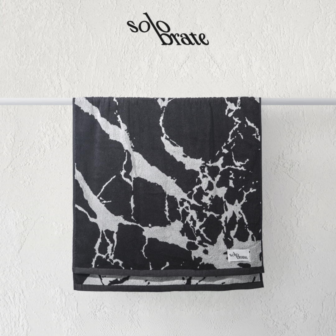Luxury Marble Pattern Cotton Bath Towel - Black