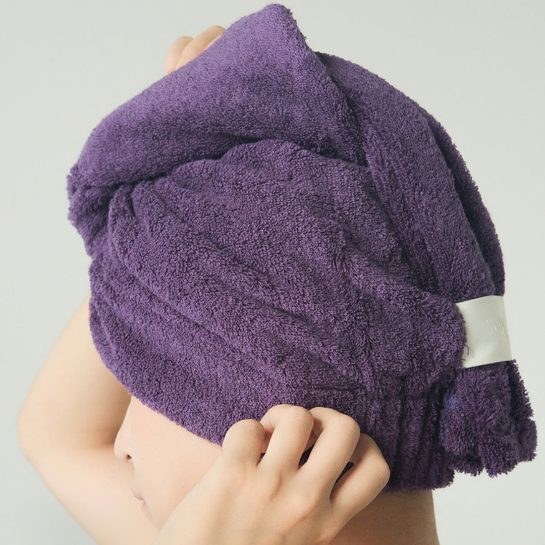Solid Color Cotton Hair Towel Wrap - Purple