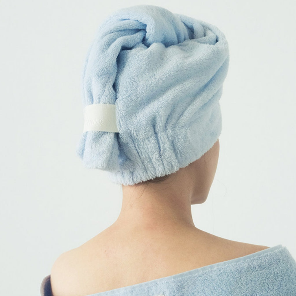 Solid Color Cotton Hair Towel Wrap - Blue