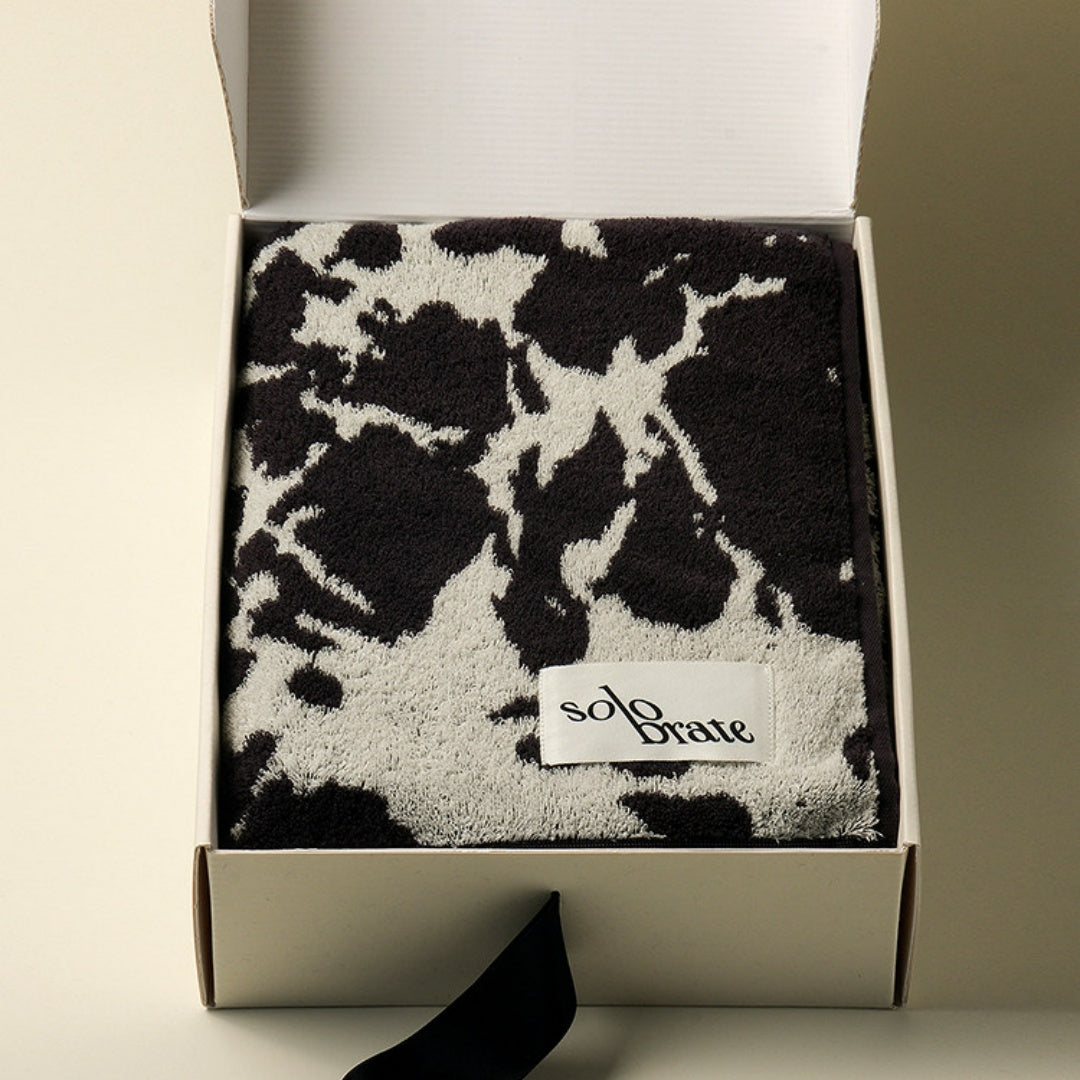 Luxury Marble Pattern Cotton Bath Towel - Black