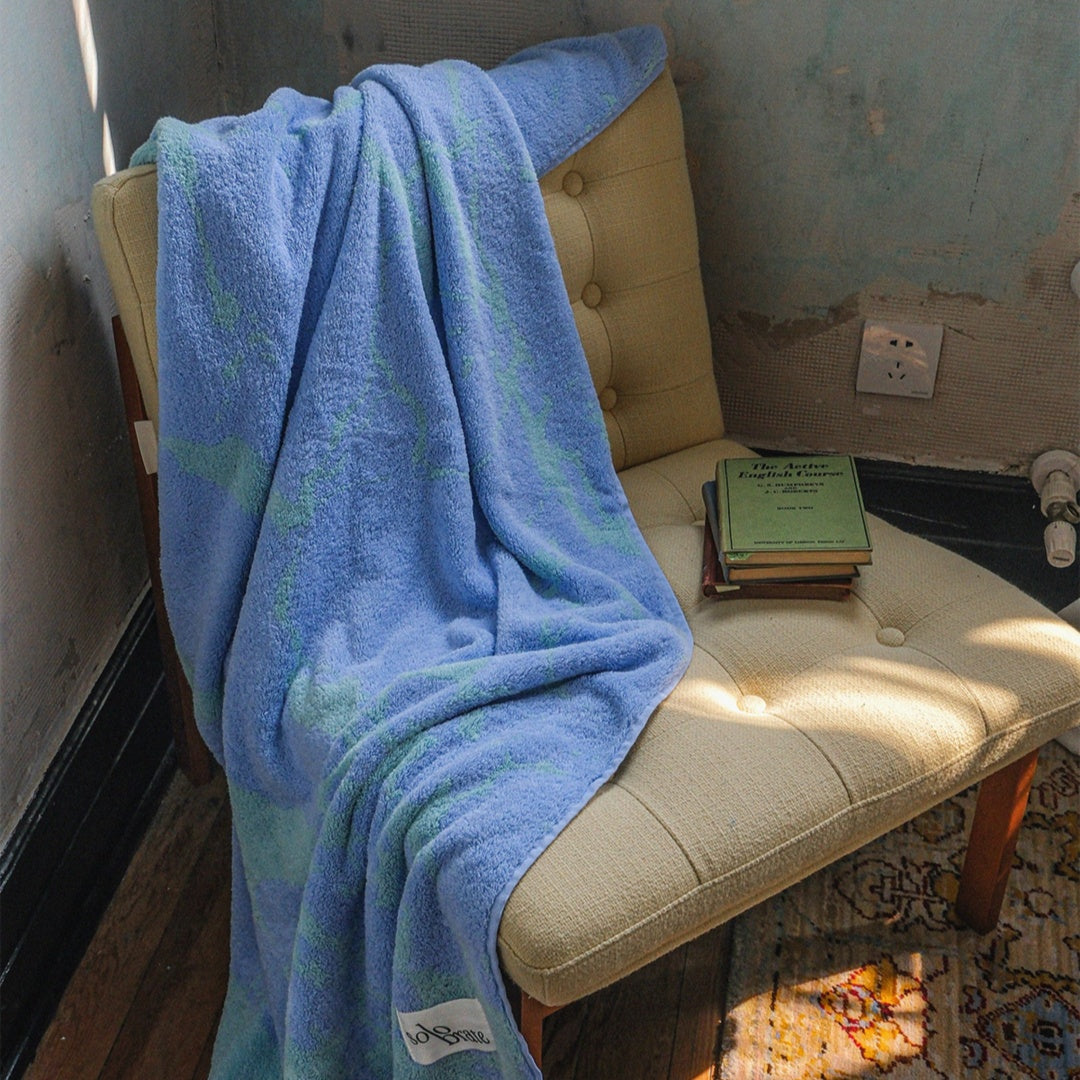 Luxury Marble Pattern Cotton Bath Towel - Blue
