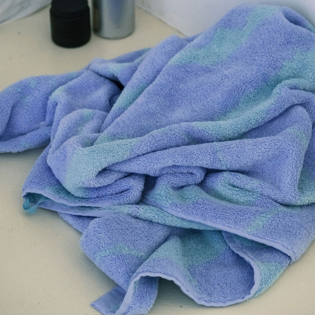 Luxury Marble Pattern Cotton Bath Towel - Blue