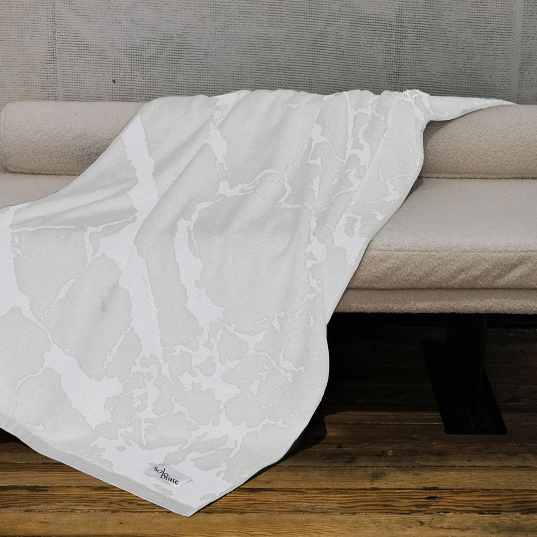 Luxury Marble Pattern Cotton Bath Towel - White