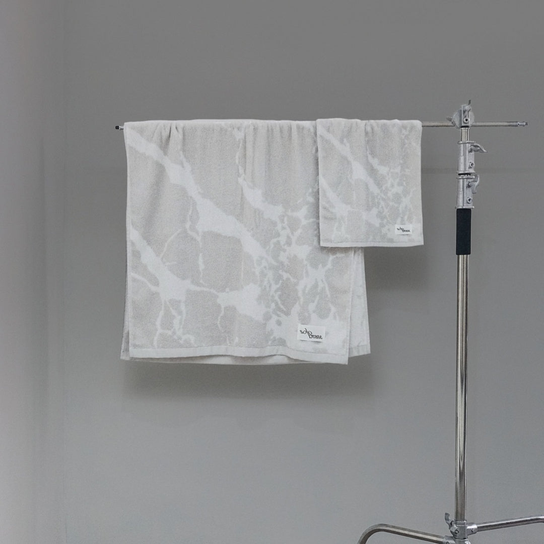 Luxury Marble Pattern Cotton Bath Towel - White