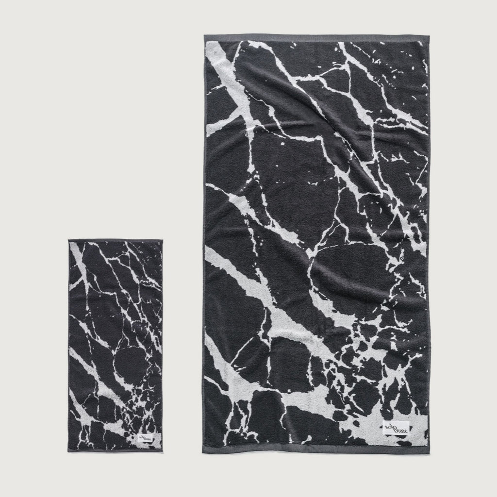 100% Cotton Marble Pattern Face Towel - Black