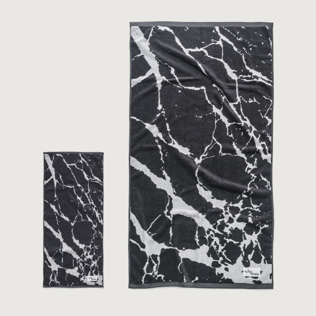 100% Cotton Marble Pattern Face Towel - Black