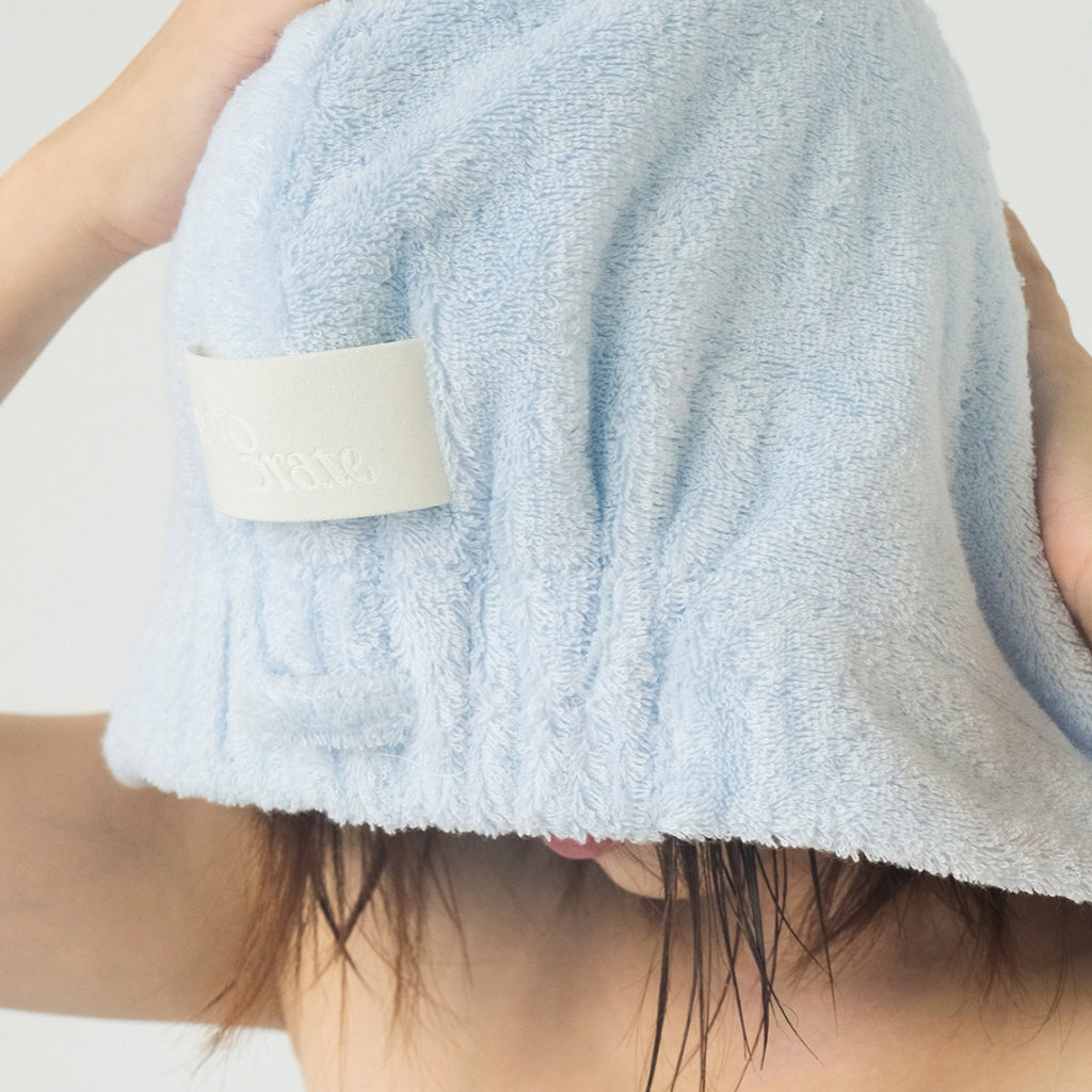 Solid Color Cotton Hair Towel Wrap - Blue