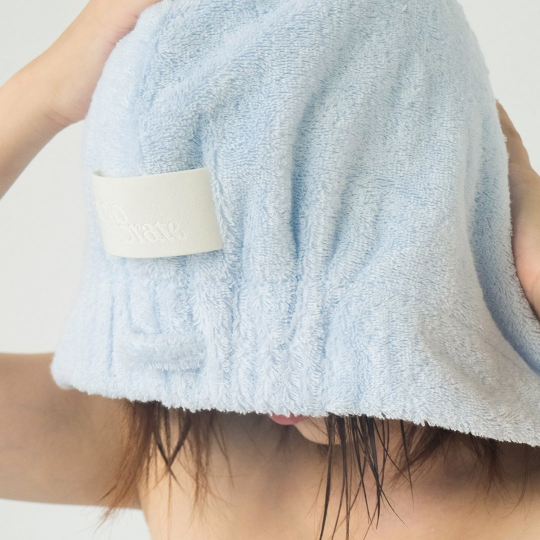 Solid Color Cotton Hair Towel Wrap - Blue