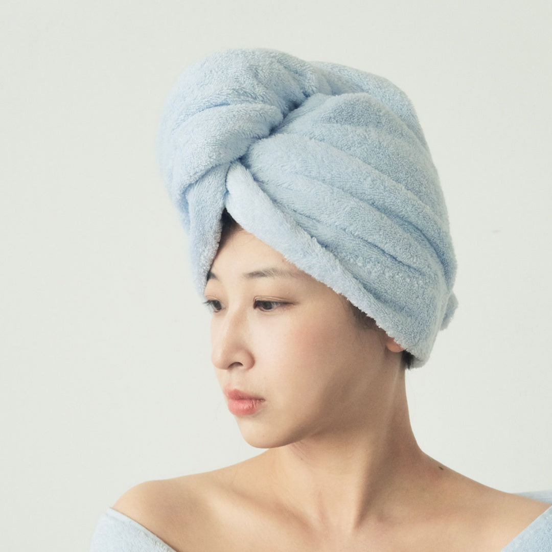 Solid Color Cotton Hair Towel Wrap - Blue