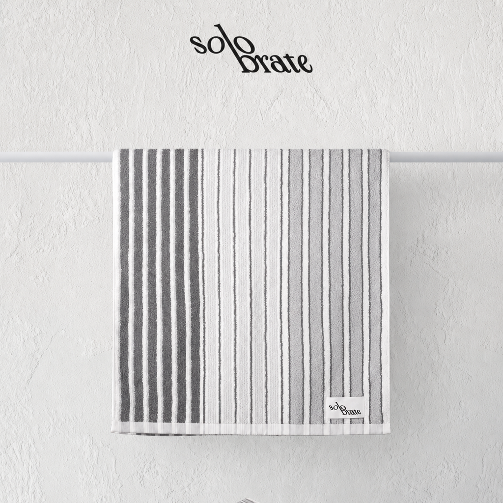 Striped Cotton Bath Towel - Gray